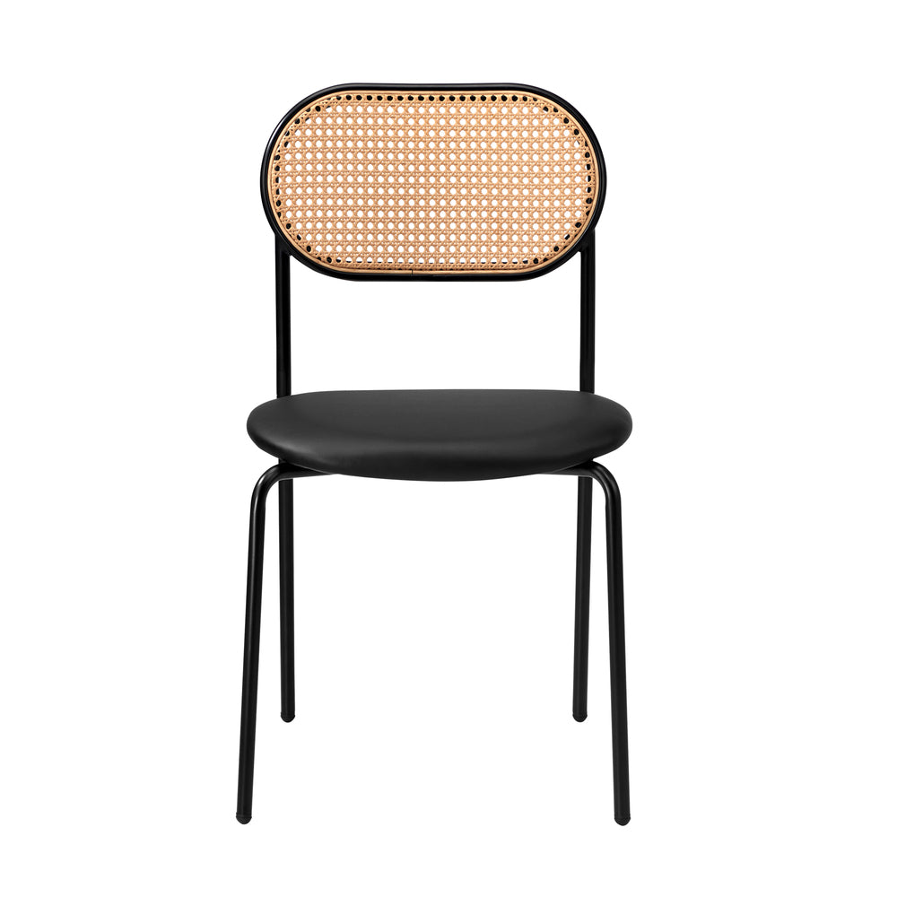 Oikiture 2PCS Rattan Dining Chair PU Leather Black