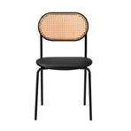 Oikiture 2PCS Rattan Dining Chair PU Leather Black