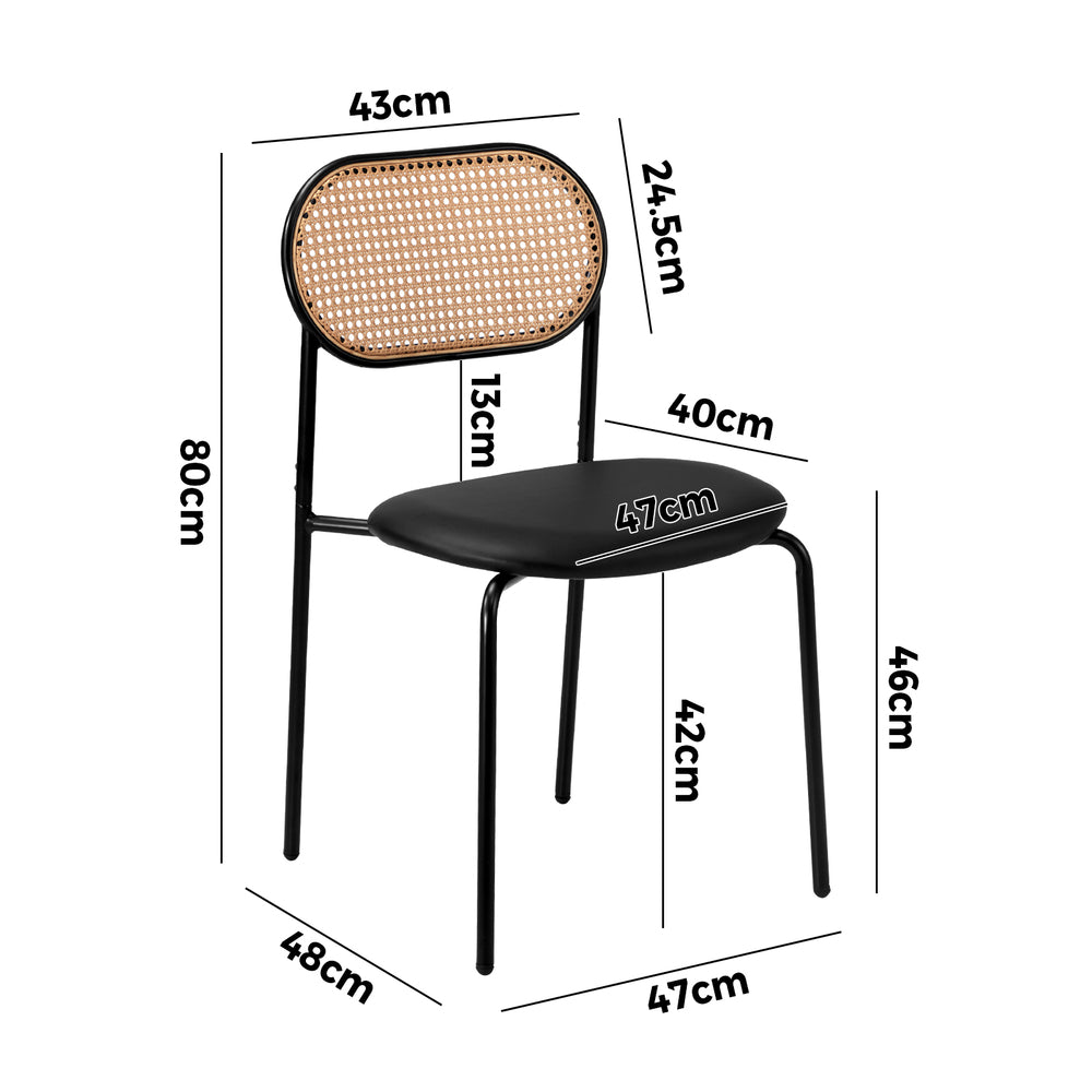 Oikiture 2PCS Rattan Dining Chair PU Leather Black
