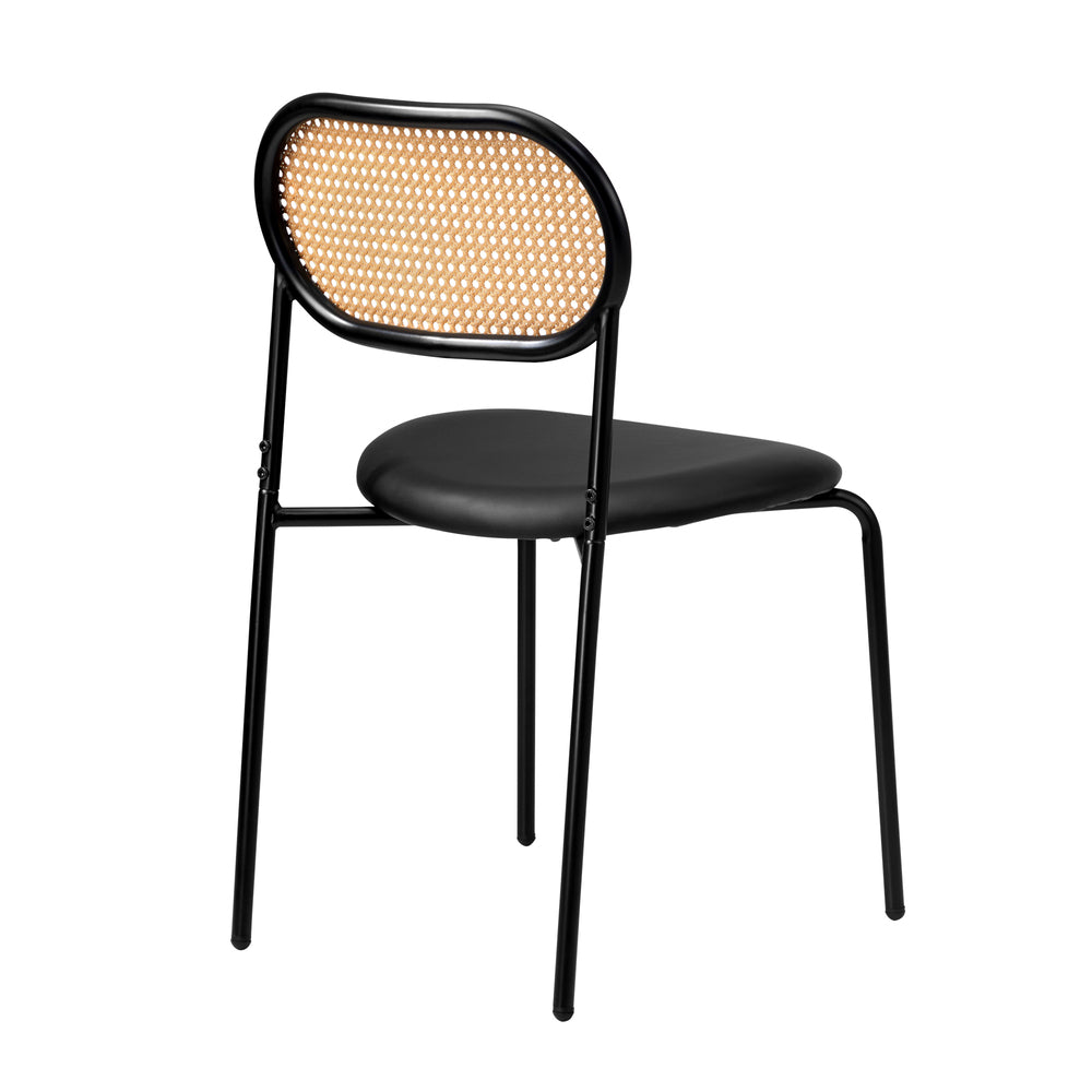 Oikiture 2PCS Rattan Dining Chair PU Leather Black