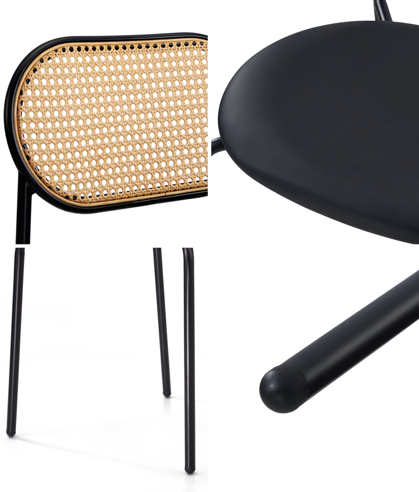Oikiture 2PCS Rattan Dining Chair PU Leather Black