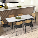 Oikiture 4PCS Dining Chair Rattan Furniture PU Leather Black - Front View