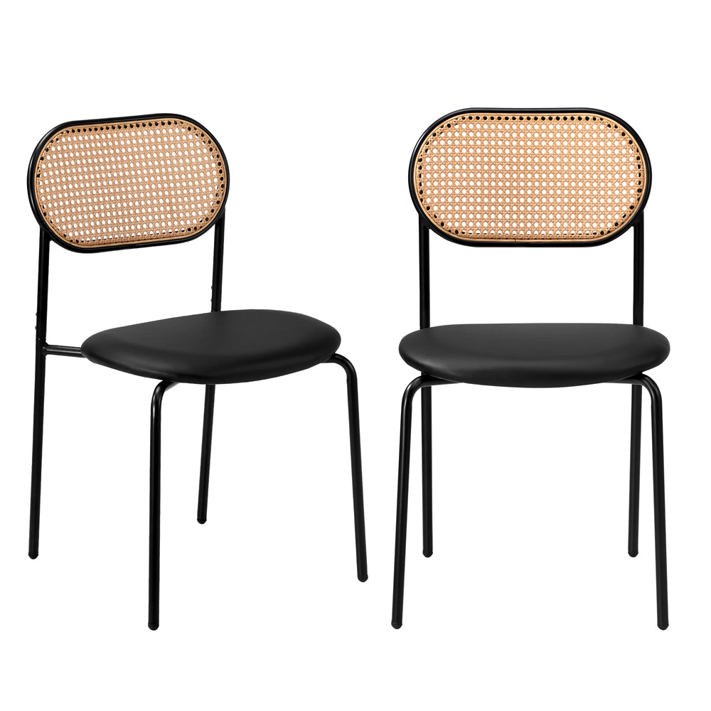Oikiture 6PCS Dining Chair Rattan Furniture PU Leather Black