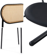 Oikiture 6PCS Dining Chair Rattan Furniture PU Leather Black - Rear View