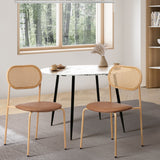 Oikiture 2PCS Dining Chair Rattan PU Leather Brown