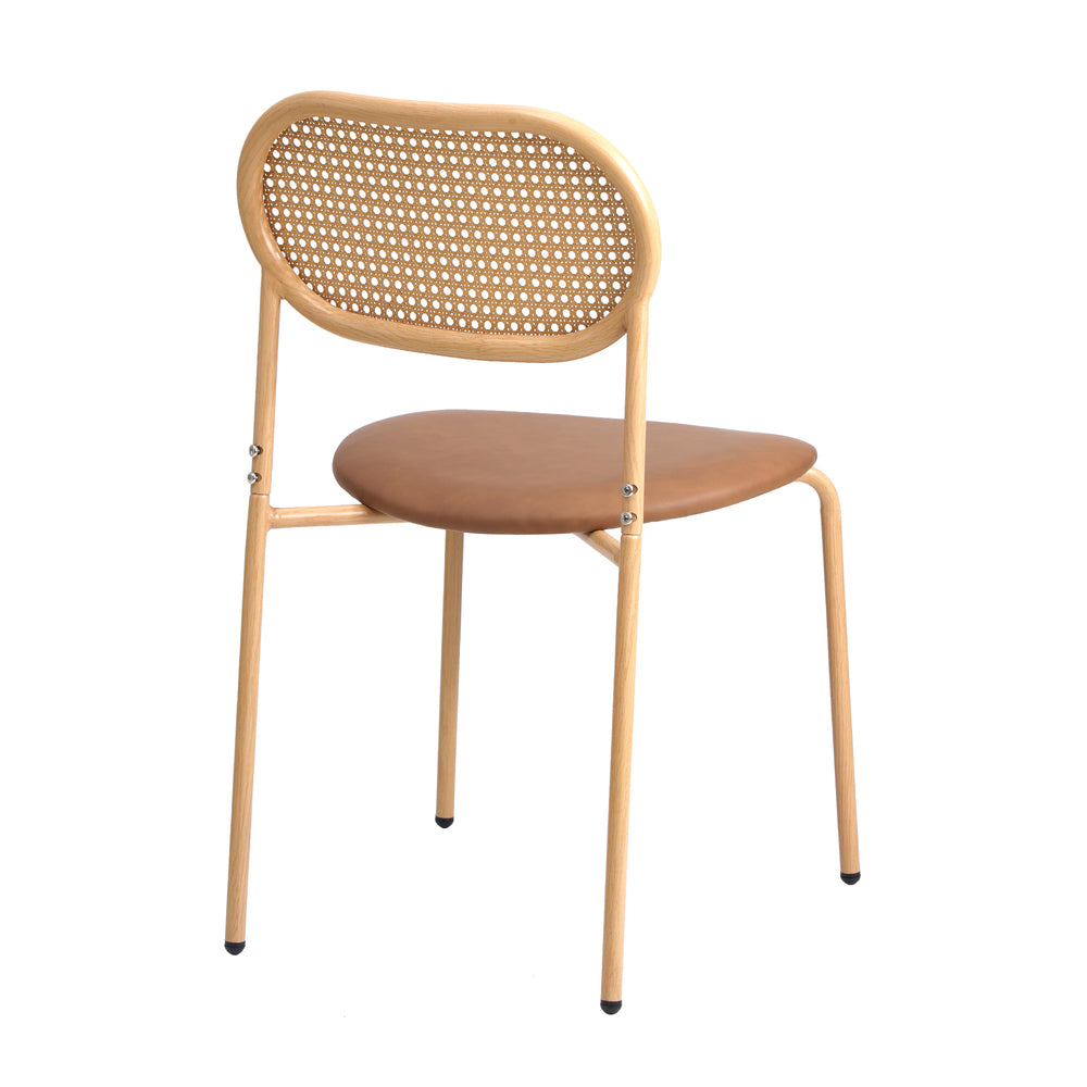 Oikiture 2PCS Dining Chair Rattan PU Leather Brown