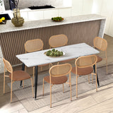 Oikiture 2PCS Dining Chair Rattan PU Leather Brown - Low Angle