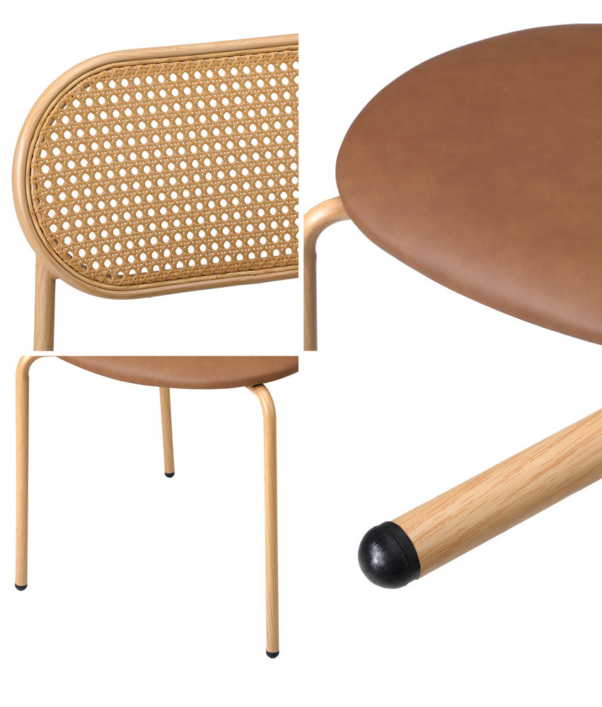 Oikiture 2PCS Dining Chair Rattan PU Leather Brown
