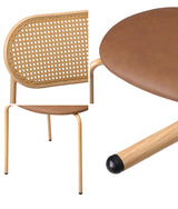 Oikiture 2PCS Dining Chair Rattan PU Leather Brown - Extra Image