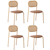 Oikiture 4PCS Dining Chair Rattan Furniture PU Leather Brown