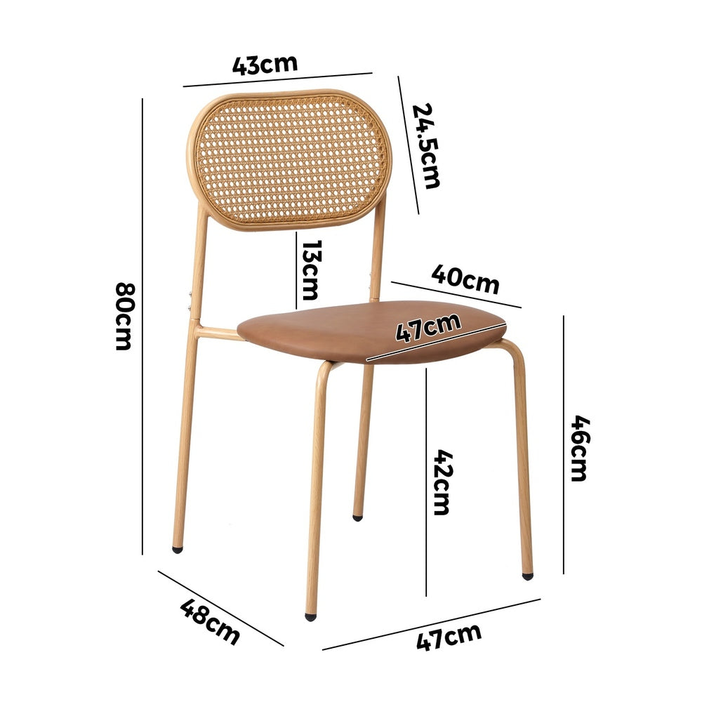 Oikiture 4PCS Dining Chair Rattan Furniture PU Leather Brown