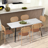 Oikiture 4PCS Dining Chair Rattan Furniture PU Leather Brown - Rear View
