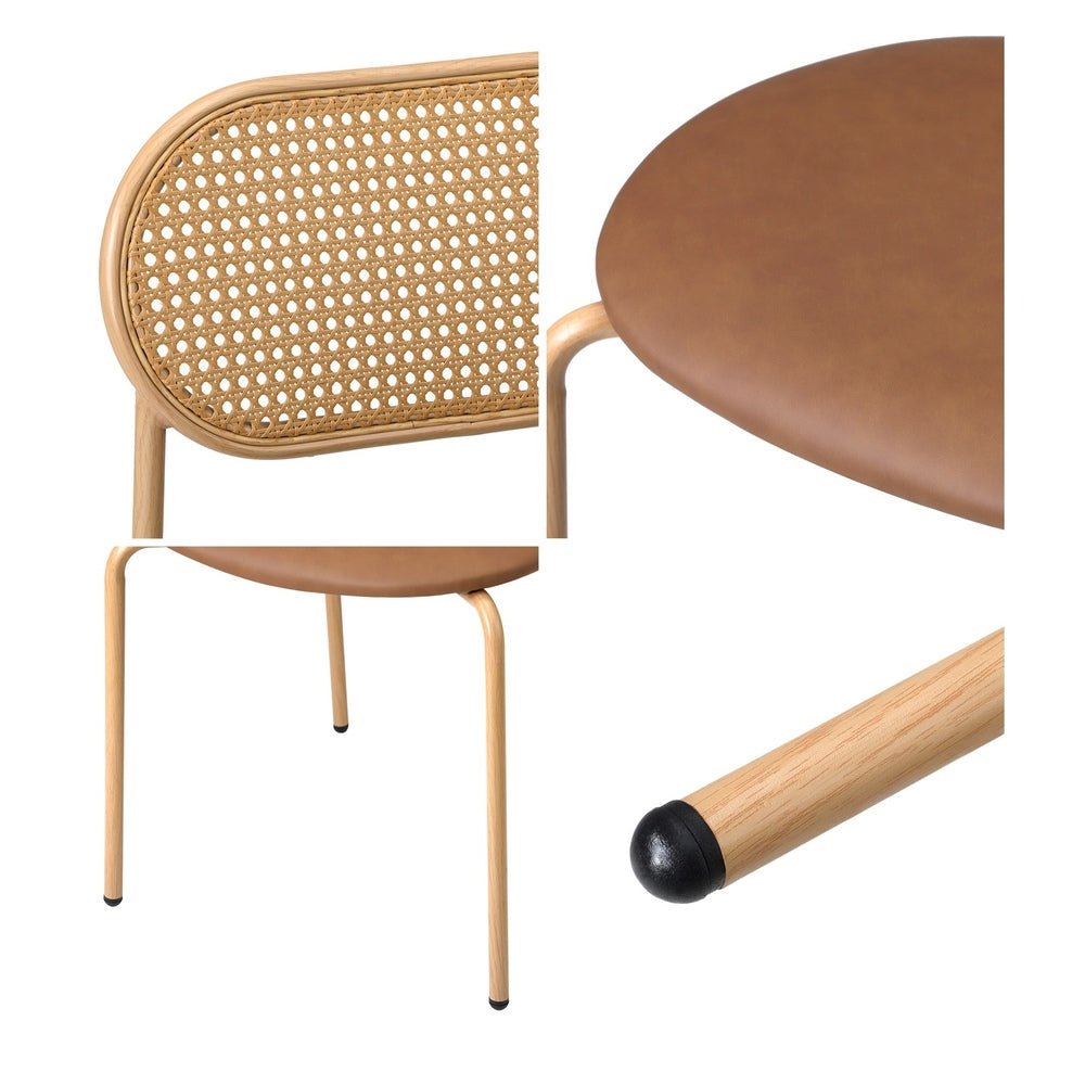 Oikiture 4PCS Dining Chair Rattan Furniture PU Leather Brown