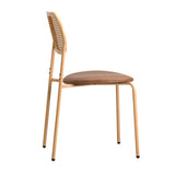 Oikiture 6PCS Dining Chair Rattan Furniture PU Leather Brown - Close-Up Angle