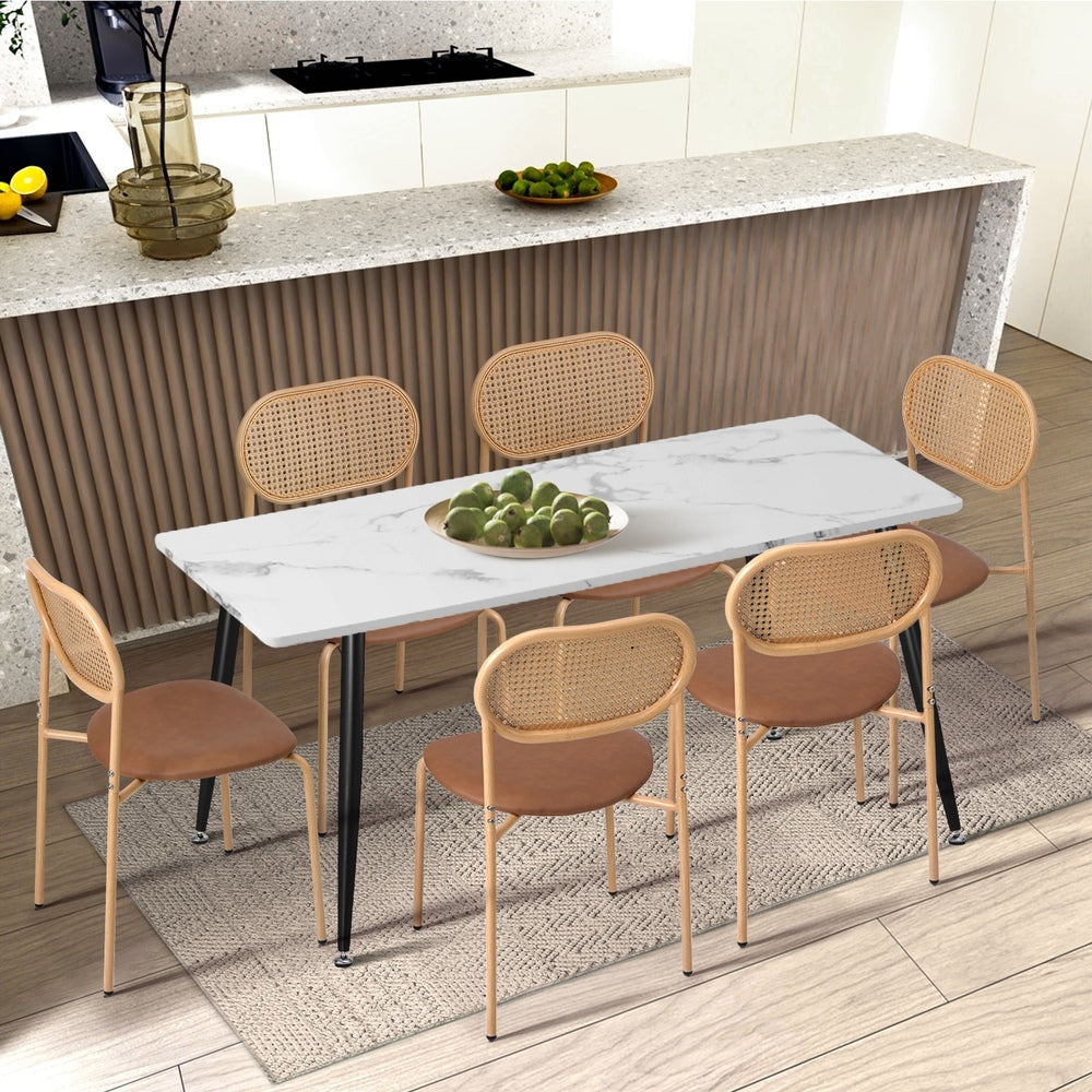Oikiture 6PCS Dining Chair Rattan Furniture PU Leather Brown