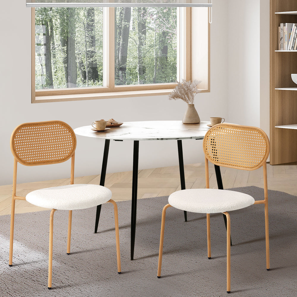 Oikiture 2PCS Rattan Dining Chair Sherpa White