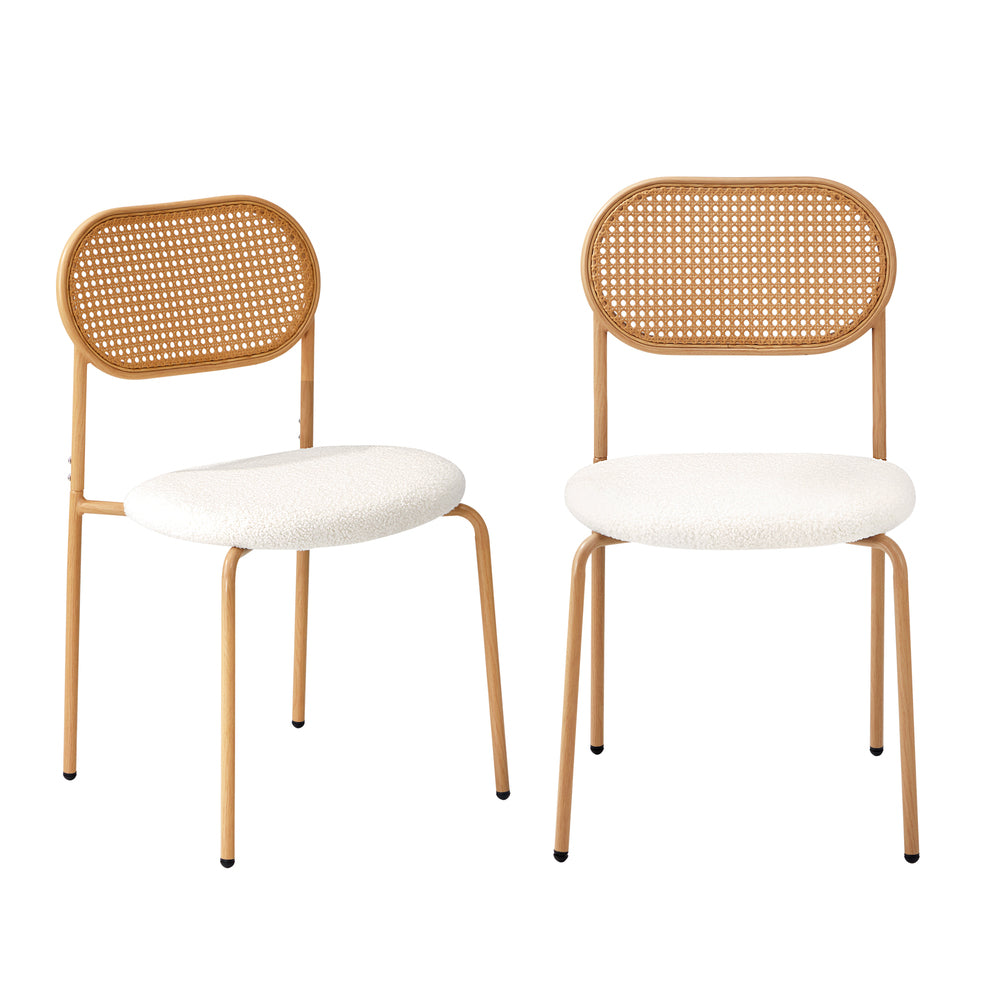 Oikiture 2PCS Rattan Dining Chair Sherpa White