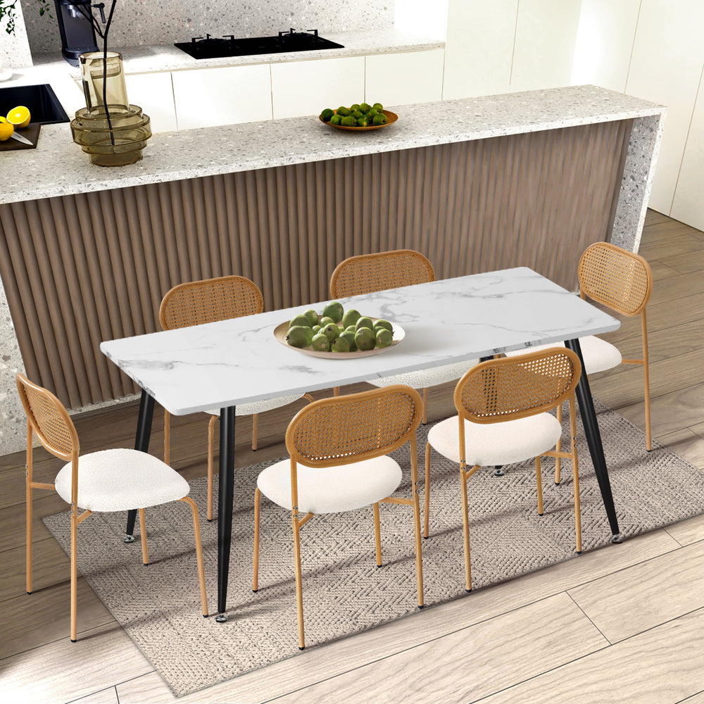 Oikiture 2PCS Rattan Dining Chair Sherpa White