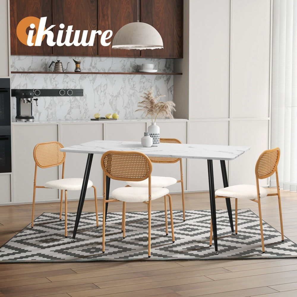 Oikiture 4PCS Dining Chair Rattan Furniture Sherpa White