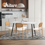 Oikiture 4PCS Dining Chair Rattan Furniture Sherpa White - Close-Up Angle