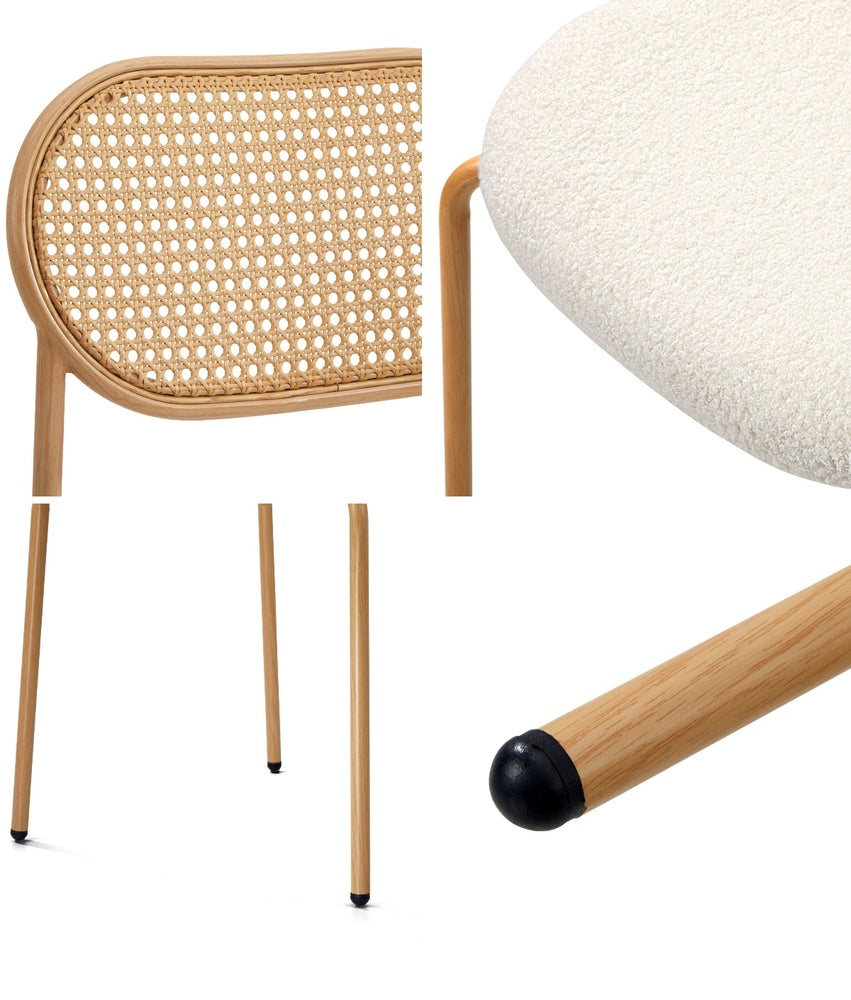 Oikiture 4PCS Dining Chair Rattan Furniture Sherpa White