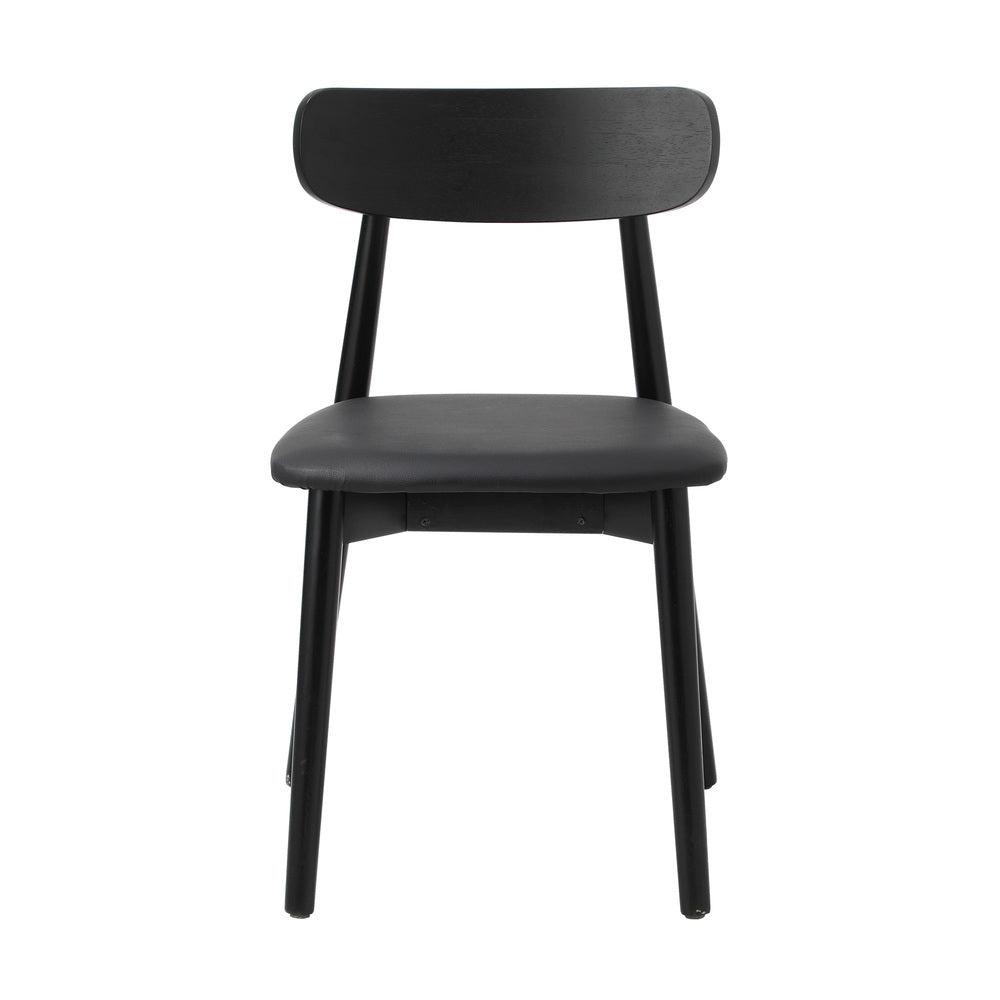 Oikiture 2x Dining Chairs PU Leather Solid Wood Cafe Lounge Black