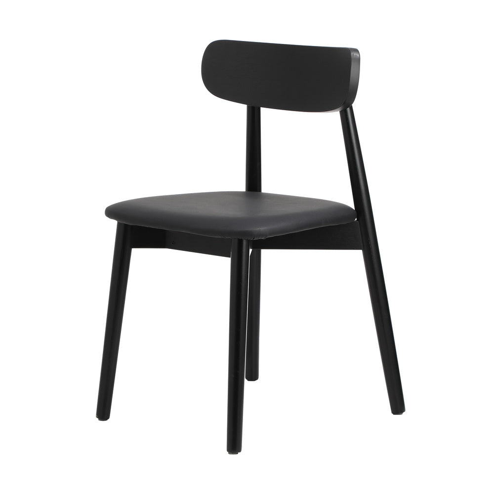 Oikiture 2x Dining Chairs PU Leather Solid Wood Cafe Lounge Black