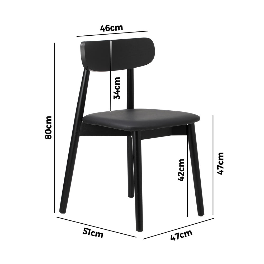 Oikiture 2x Dining Chairs PU Leather Solid Wood Cafe Lounge Black