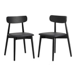 Oikiture 2x Dining Chairs PU Leather Solid Wood Cafe Lounge Black