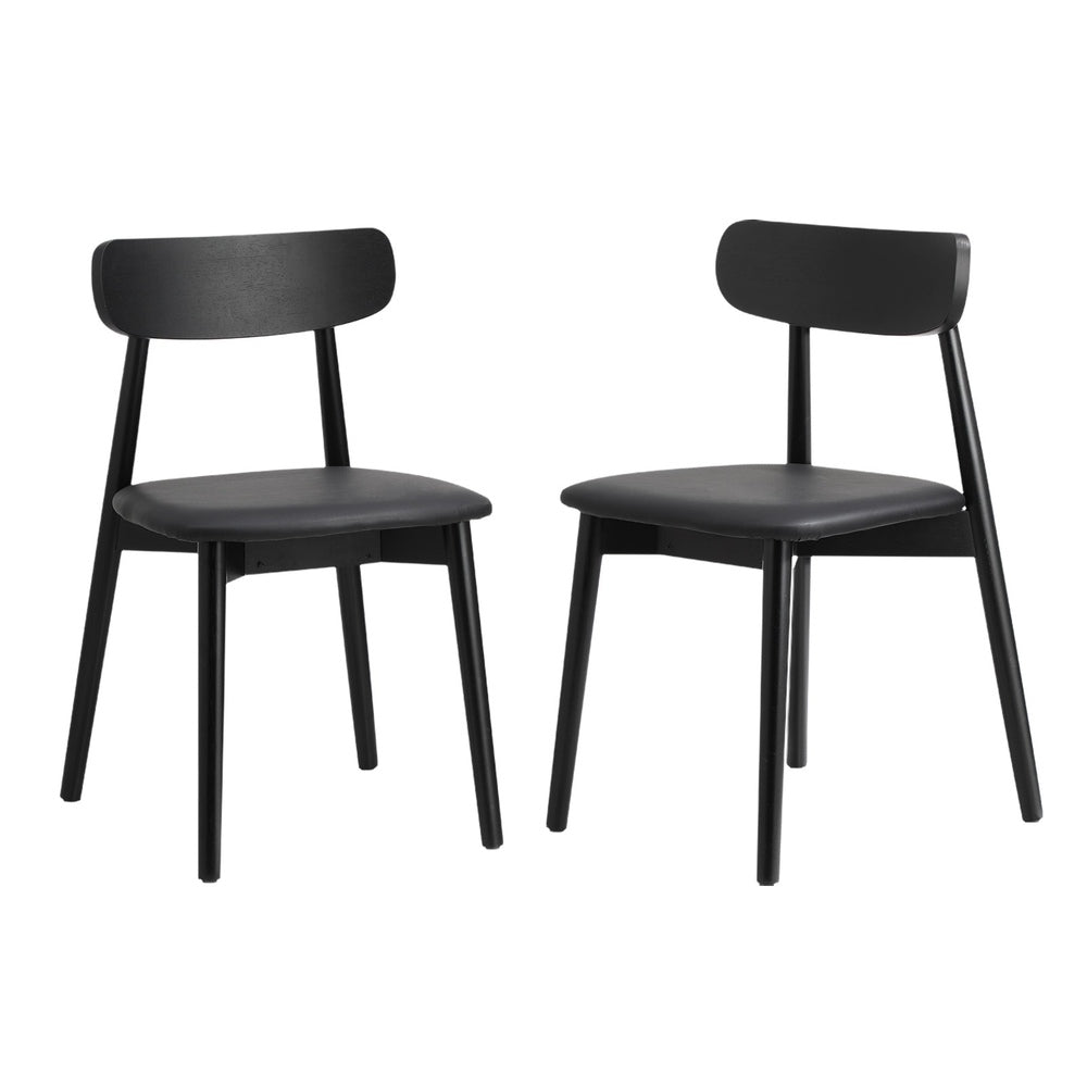 Oikiture 4x Dining Chairs PU Leather Solid Wood Black
