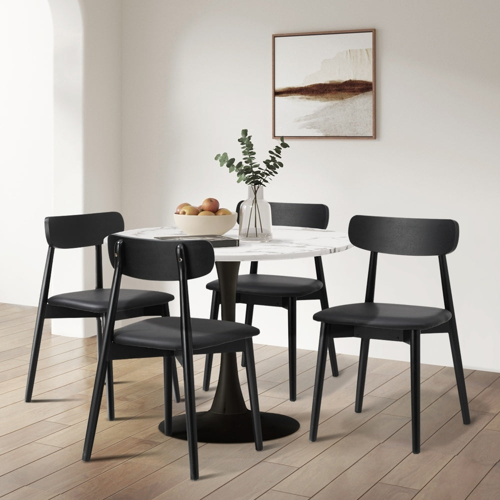 Oikiture 4x Dining Chairs PU Leather Solid Wood Black