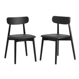 Oikiture 6x Dining Chairs PU Leather Solid Wood Black - Rear View