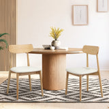 Oikiture 2x Dining Chairs PU Leather Solid Wood Cafe Lounge Beige - Low Angle