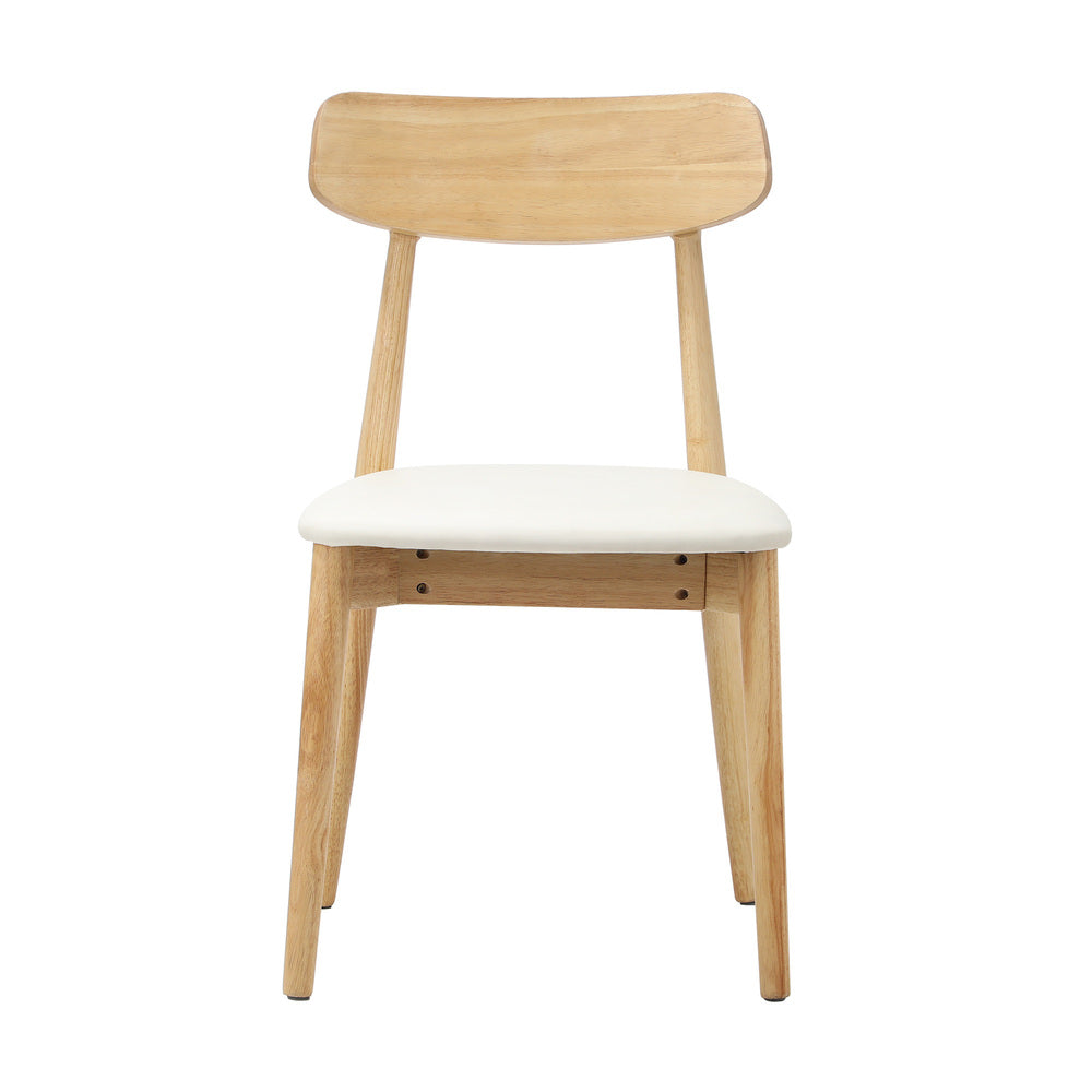 Oikiture 2x Dining Chairs PU Leather Solid Wood Cafe Lounge Beige
