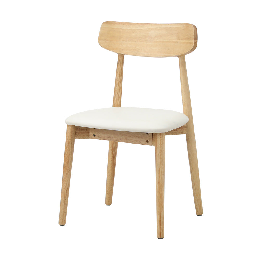 Oikiture 2x Dining Chairs PU Leather Solid Wood Cafe Lounge Beige