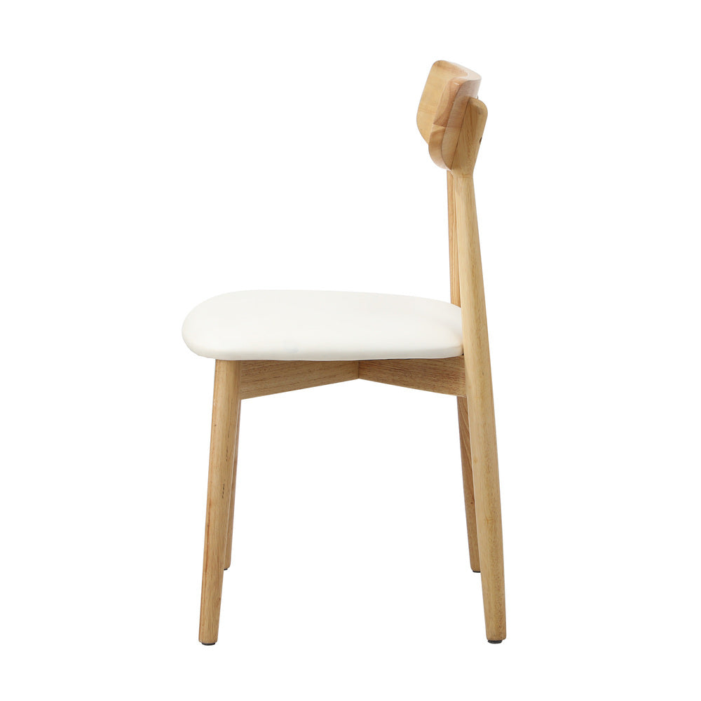 Oikiture 2x Dining Chairs PU Leather Solid Wood Cafe Lounge Beige
