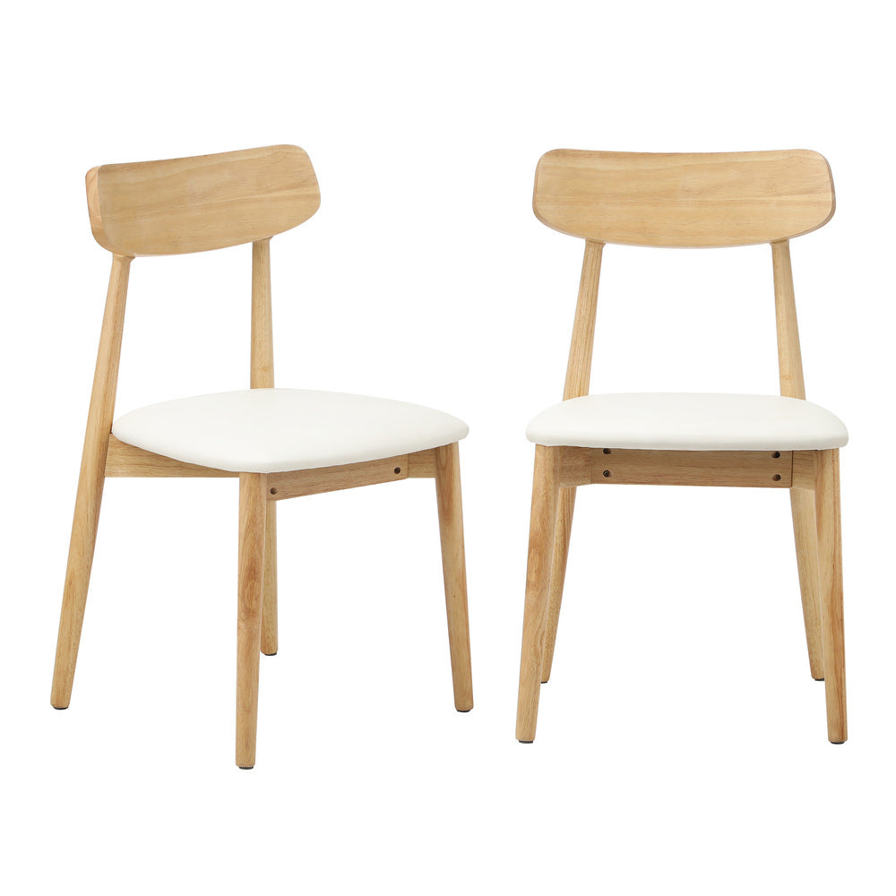 Oikiture 6x Dining Chairs PU Leather Solid Wood Beige