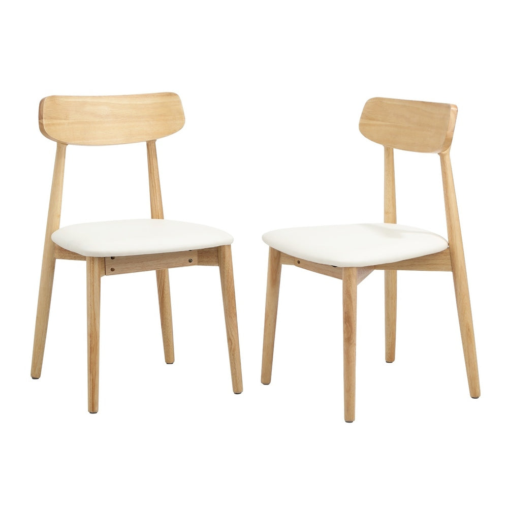 Oikiture 6x Dining Chairs PU Leather Solid Wood Beige