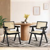 Oikiture 2x Dining Chairs Rattan Chair Wooden Balck - Top-Down View