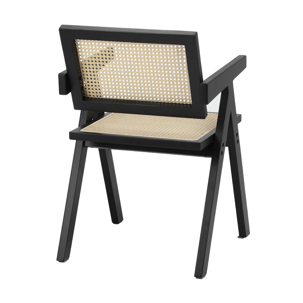 Oikiture 2x Dining Chairs Rattan Chair Wooden Balck