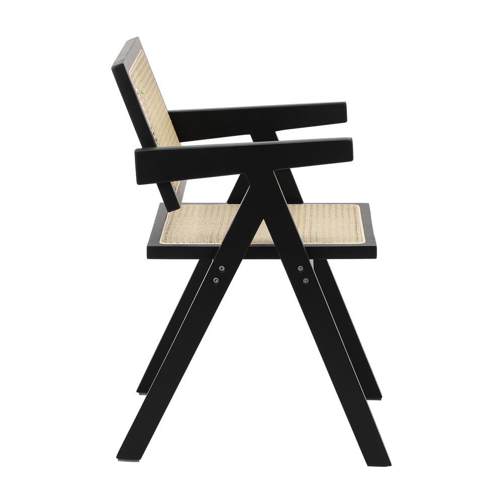 Oikiture 2x Dining Chairs Rattan Chair Wooden Balck