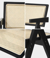 Oikiture 2x Dining Chairs Rattan Chair Wooden Balck