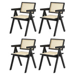Oikiture 4x Dining Chairs Rattan Chair Wooden Balck