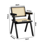 Oikiture 4x Dining Chairs Rattan Chair Wooden Balck