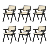 Oikiture 6x Dining Chairs Rattan Chair Wooden Balck - Top-Down View