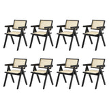 Oikiture 8x Dining Chairs Rattan Chair Wooden Balck