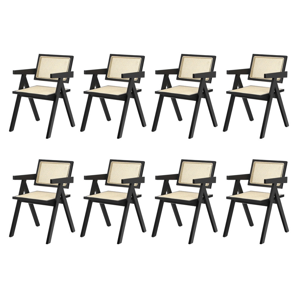 Oikiture 8x Dining Chairs Rattan Chair Wooden Balck