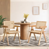 Oikiture 2x Dining Chairs Rattan Wooden Natural - Close-Up Angle