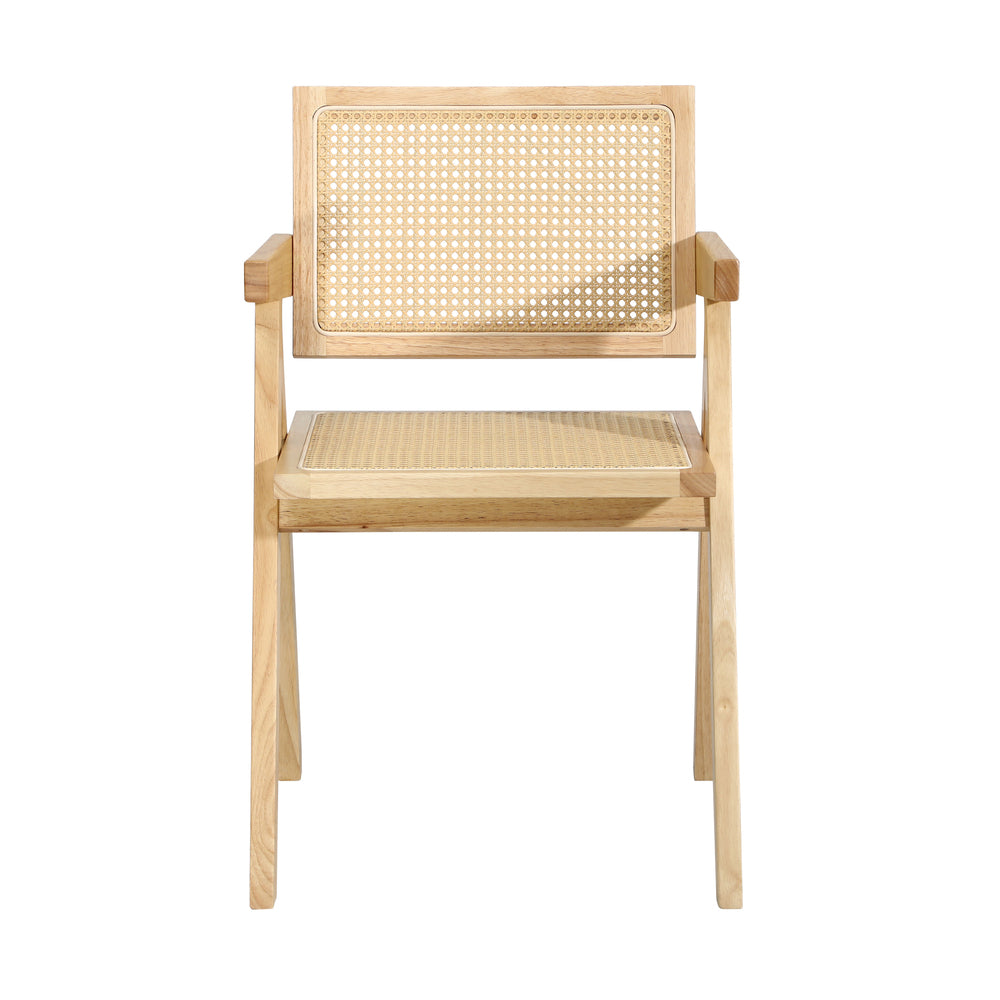 Oikiture 2x Dining Chairs Rattan Wooden Natural