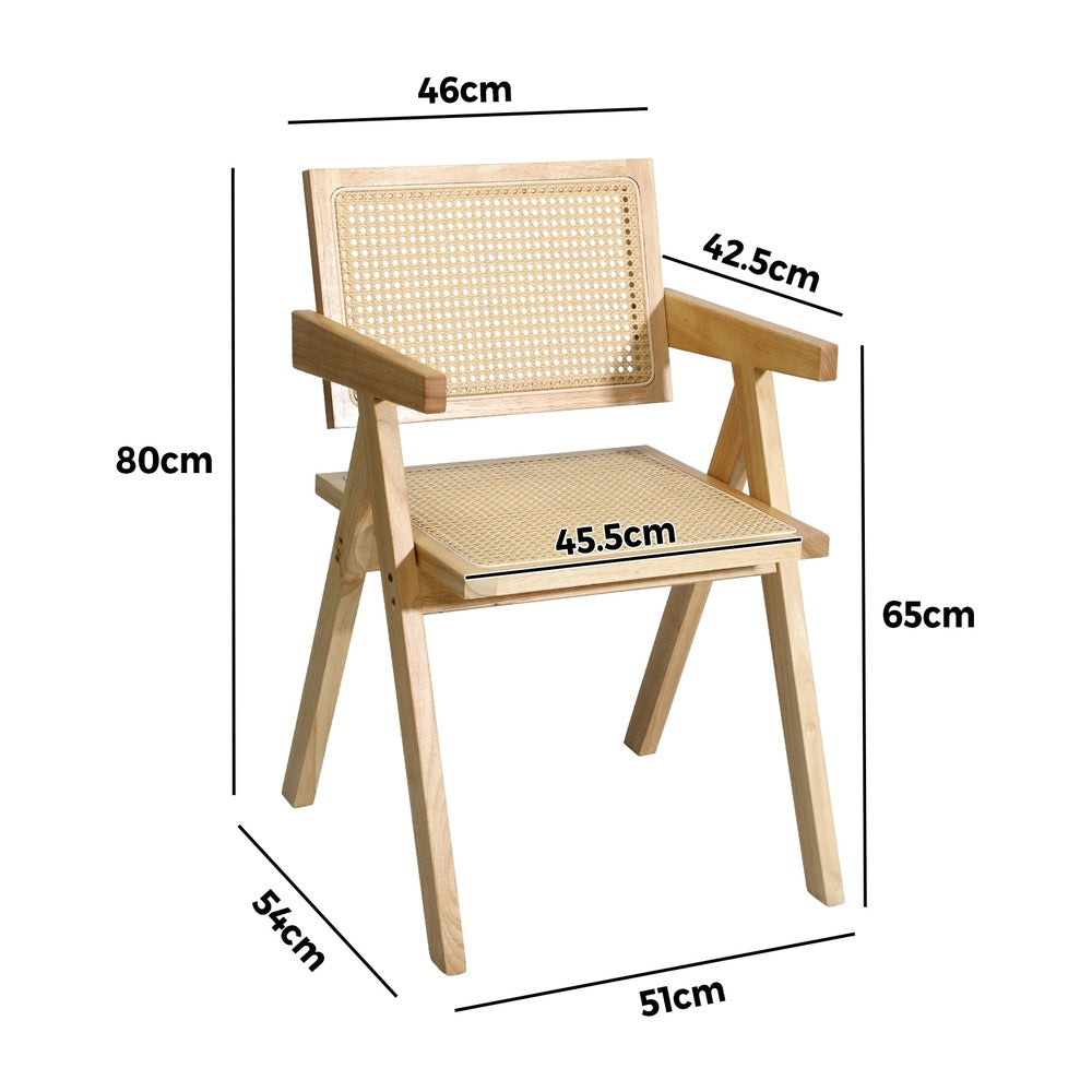 Oikiture 2x Dining Chairs Rattan Wooden Natural